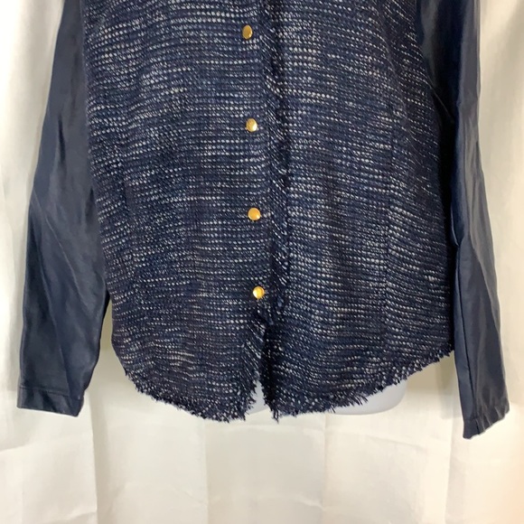 New Directions XL Blue Faux Leather Tweed Jacket - Picture 3 of 8